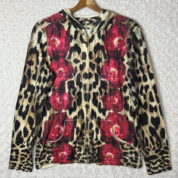 Chico's Animal Floral Print Zipper Up Jacket Size 1 - Picture 1 of 5
